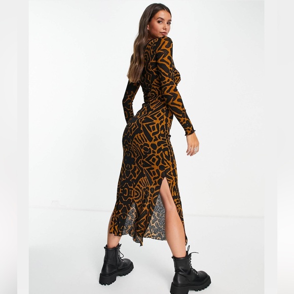 ASOS Topshop tall cut out twist front midi dress in multi bold animal print - Picture 3 of 11